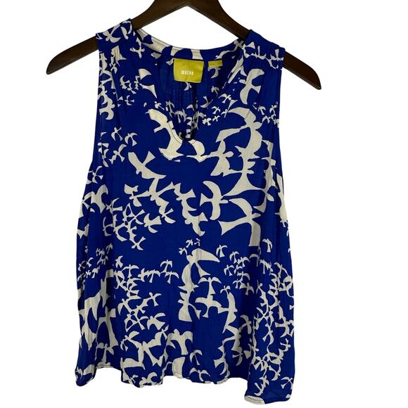 Anthropology‎ Maeve Enna Blue White Bird Print Sleeveless Blouse Sz 10 Flowy - Picture 1 of 6